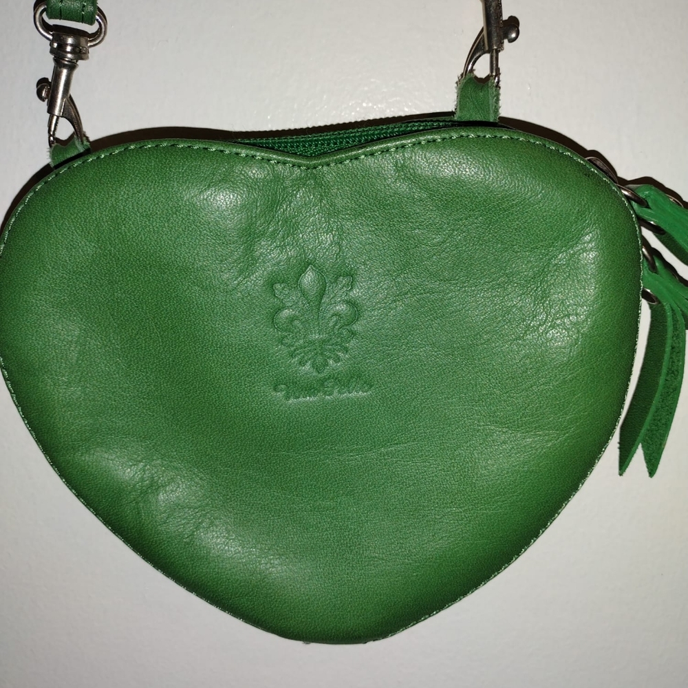 Green Italian Leather Heart Mini Purse OS